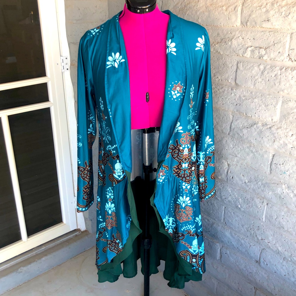 Reborn New York Long Floral Stretch Cardigan Large